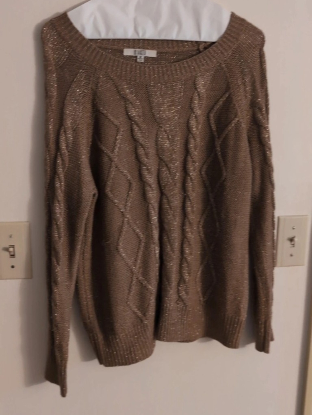 BB Dakota Metallic Cable Knit Scoop Neck Sweater - Brown